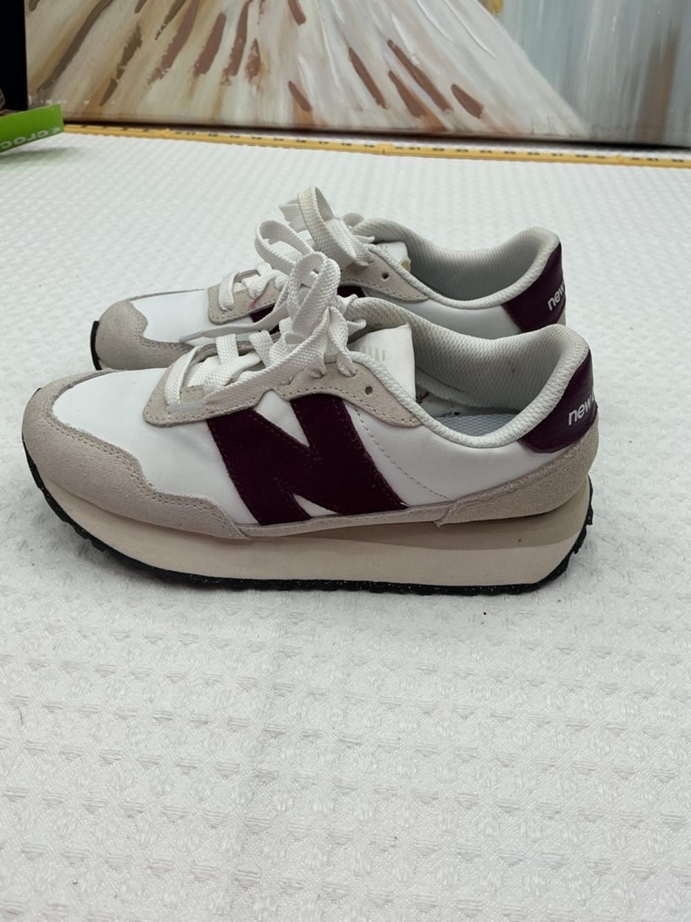 New Balance White and Burgundy Retro Runner